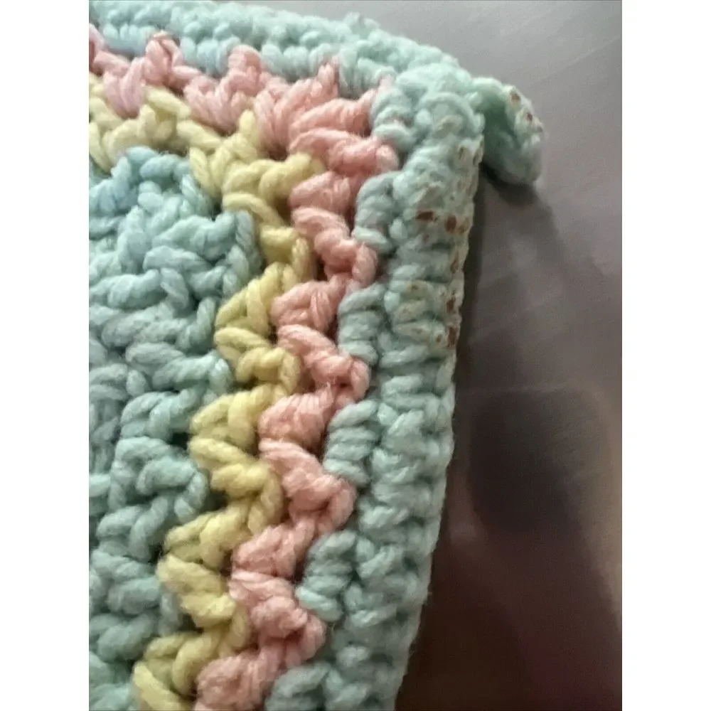 Vintage Crocheted Double‎ Sided Pot Holder Pastel Multicolor Square Oven Mitt